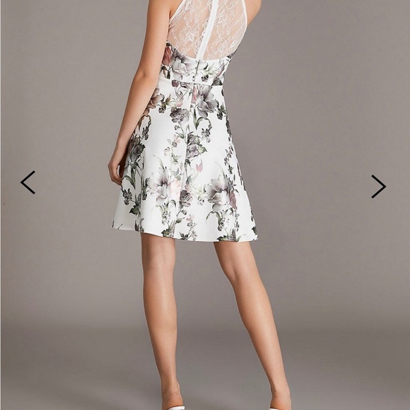 Suzy Shier Halter Neck Fit & Flare Foil Printed Mini Dress, Pearl , NWT - Picture 3 of 6